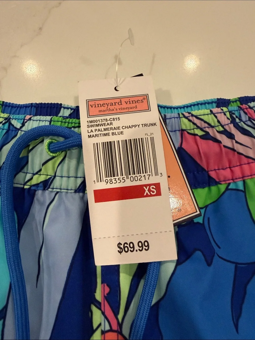 Vineyard Vines Blue Tropical Leaf Swim Trunks